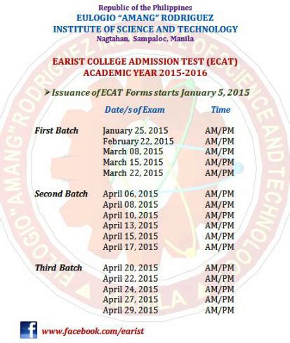 earist entrance exam 2024 schedule|𝗧𝗵𝗲 𝗔𝗱𝗺𝗶𝘀𝘀𝗶𝗼𝗻 𝗳𝗼𝗿 𝗔.𝗬. 𝟮𝟬𝟮𝟰.